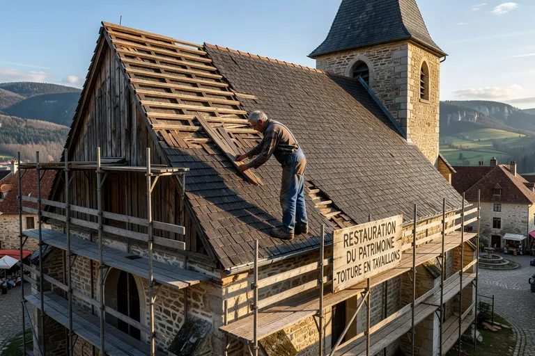 Vue d'un village comtois avec son clocher à bulbe au coucher du soleil