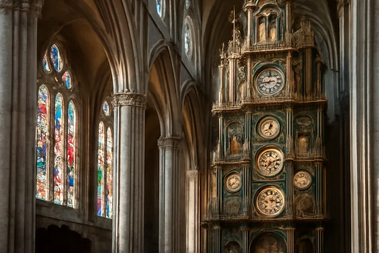 Intérieur de la cathédrale Saint-Jean de Besançon avec son horloge astronomique monumentale