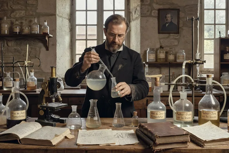 Louis Pasteur dans son laboratoire d'Arbois, où ses travaux sur le vin fondèrent la pasteurisation