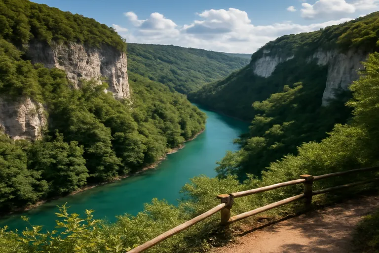 Gorges du Doubs vues depuis les sentiers en surplomb, rivière et falaises calcaires
