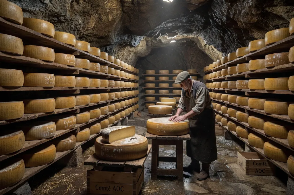 Plateau de fromages de Franche-Comté — Comté, Morbier, Mont d'Or sur planche en bois rustique