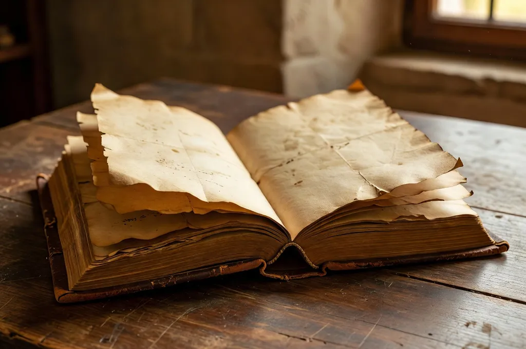 Mots manuscrits du patois comtois sur un vieux parchemin, plume et encrier
